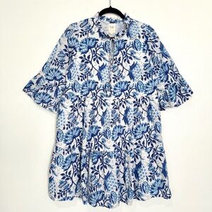 SoLe By Mare Sole Amore Dress Women’s Large Blue Floral Cotton Resortwear Boho